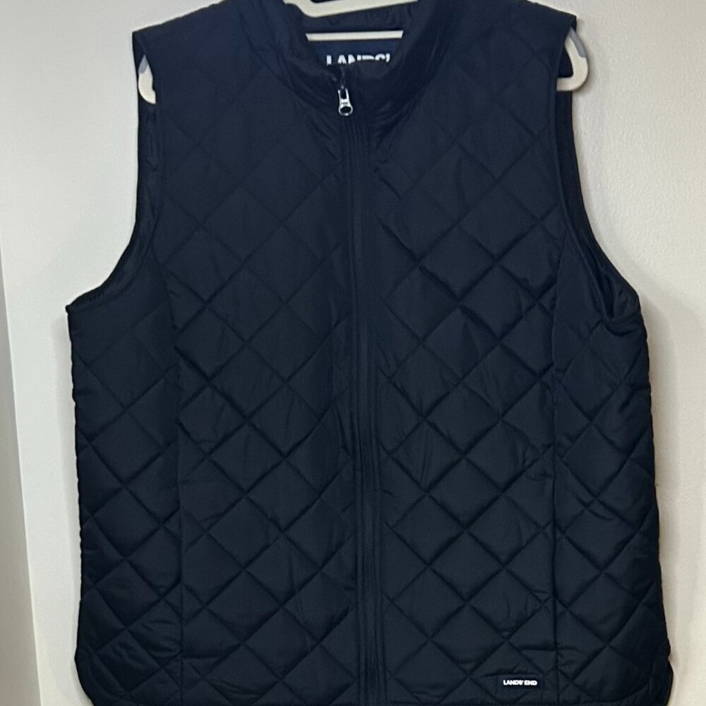 Lands‎ End Quilted Zip Front Vest In Black Size Large - Picture 2 of 6